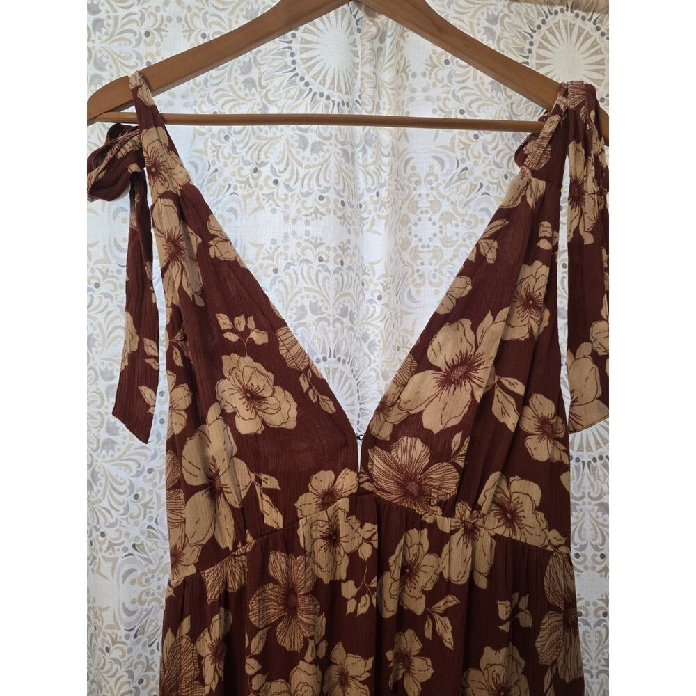 Abercrombie & Fitch Floral Maxi Tie Strap Dress Small Brown Open Back Tiered A&F - Picture 2 of 13
